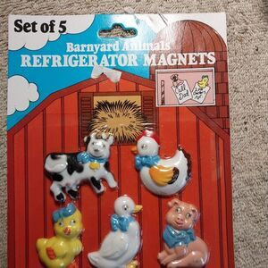 Vintage 1985 Barnyard Animal Refrigerator Magnets Hong Kong Cow Chicken Duck Pig